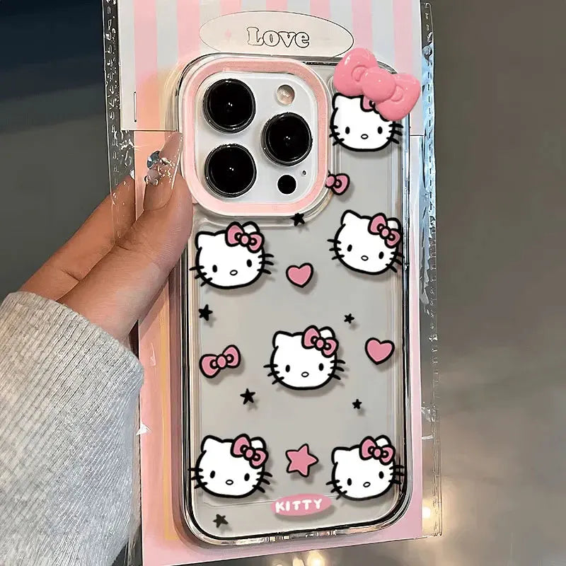 Hello Kitty Love Face Pink Bow Phone Case For IPhone 16 15 14 12 13 11 Pro Max XR XS MAX 7 8 PLUS Y2K Girl Kawaii Cover