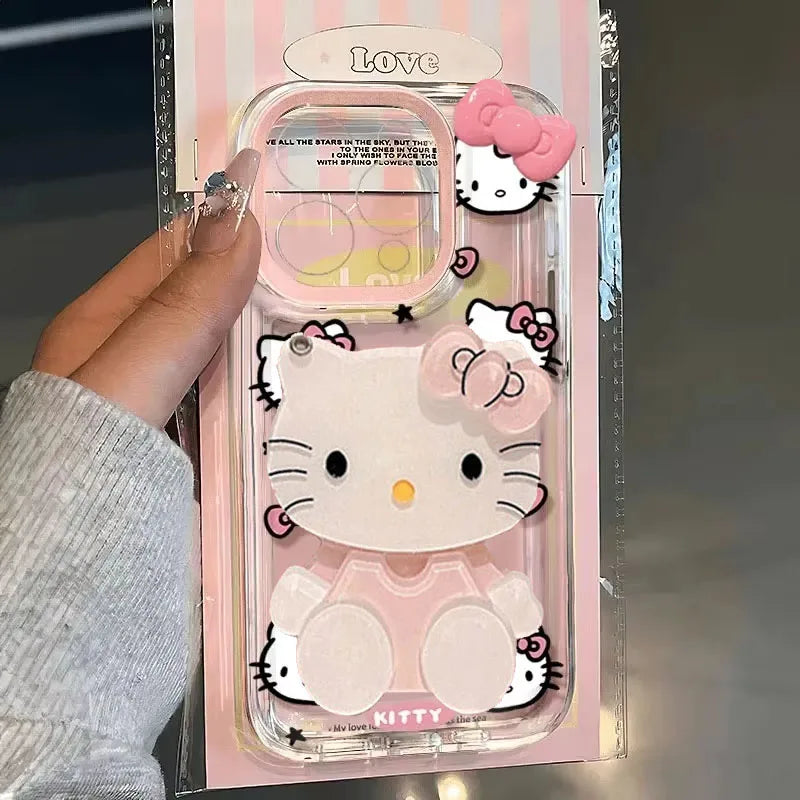 Hello Kitty Love Face Pink Bow Phone Case For IPhone 16 15 14 12 13 11 Pro Max XR XS MAX 7 8 PLUS Y2K Girl Kawaii Cover