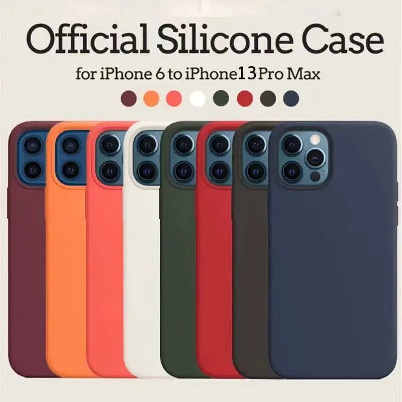 Original Liquid Silicone Phone Case for iPhone 16 15 14 11 12 13 Pro Max Apple Cases for iPhone 13 12 15 16 Plus Full Logo Cover