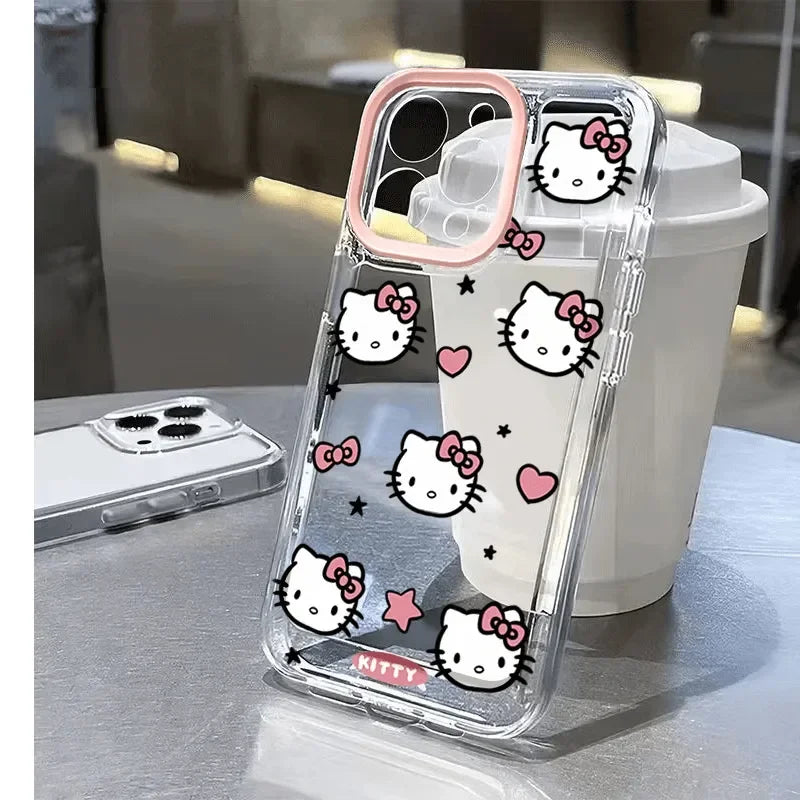 Hello Kitty Love Face Pink Bow Phone Case For IPhone 16 15 14 12 13 11 Pro Max XR XS MAX 7 8 PLUS Y2K Girl Kawaii Cover