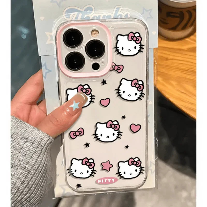 Hello Kitty Love Face Pink Bow Phone Case For IPhone 16 15 14 12 13 11 Pro Max XR XS MAX 7 8 PLUS Y2K Girl Kawaii Cover